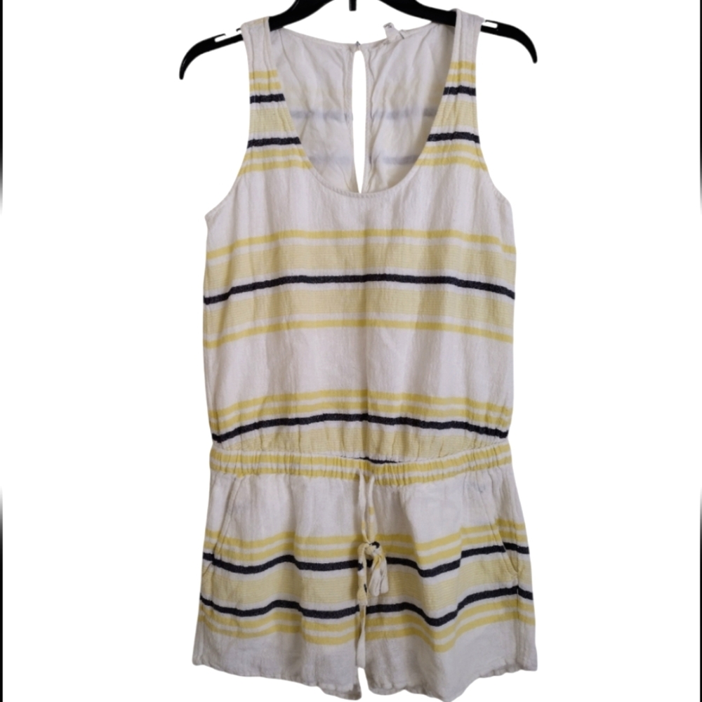 Soft Joie Striped Sleeveless yellow white Romper 100% cotton size medium